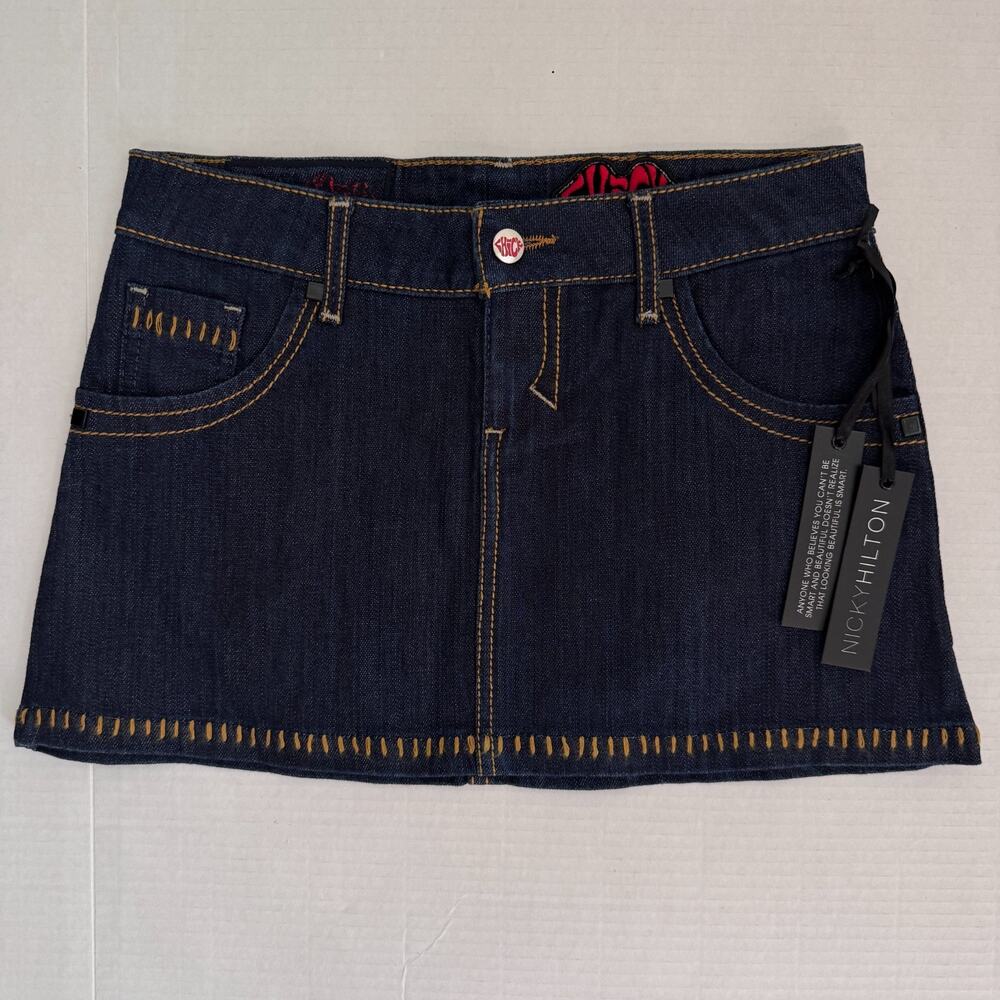 Chick By Nicky Hilton Y2K Skirt Womens 24 Denim Micro Mini Skull Rhinestone NEW